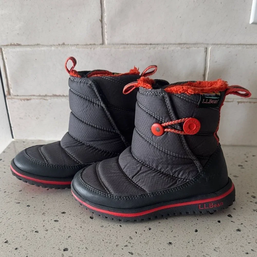 L.L. Bean PRIMALOFT Waterproof Kids' Toddler Snow Boots Gray Orange Trim Size 9